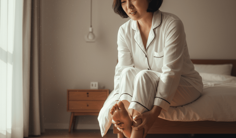 족저근막염 아침 통증 : 침대에서 1분 만에 잡는 법 (족저근막염 해방일지 1일차) 1 족저근막염 아침 통증으로 고통 받는 모습