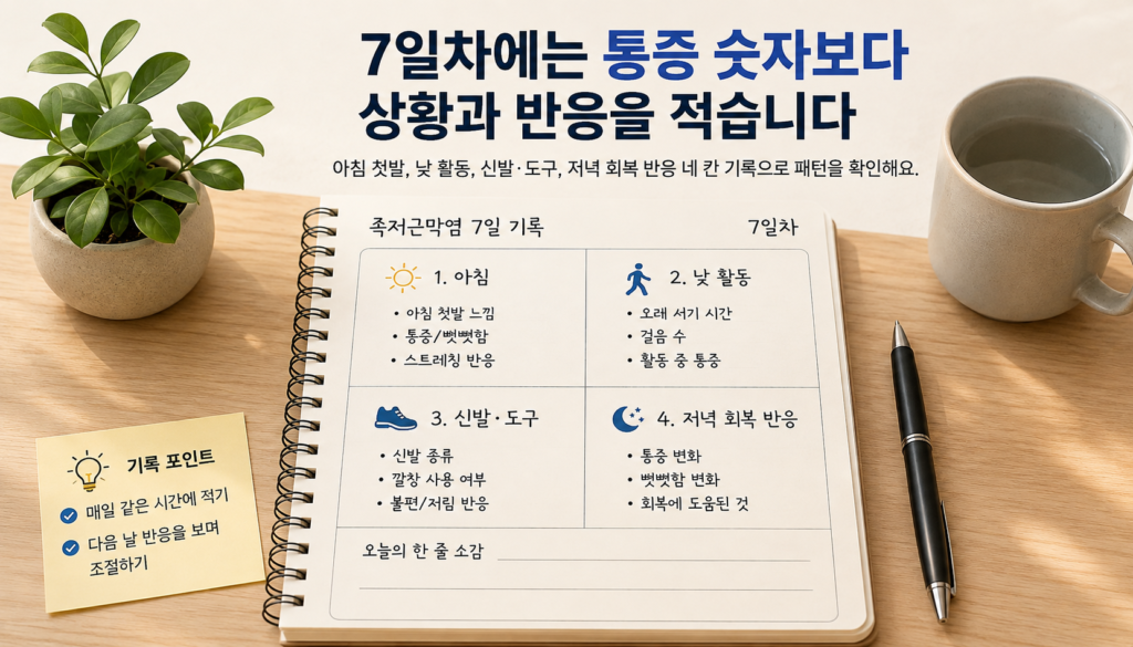 족저근막염 관리, 1주 루틴 점검과 다음 계획 (족저근막염 해방일지 7일차) 3 wp arc031 day07 plantar management record