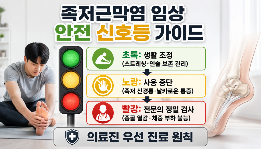 족저근막염 관리, 1주 루틴 점검과 다음 계획 (족저근막염 해방일지 7일차) 12 wp arc031 day07 safety triage guide