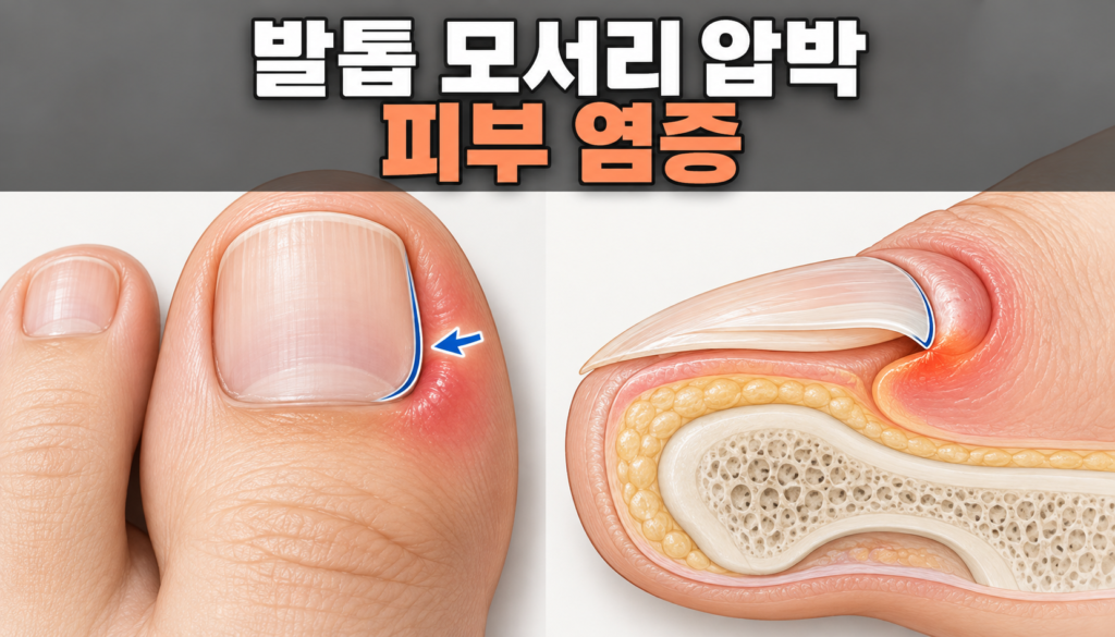 발톱 모서리 압박과 피부 염증를 설명하는 비그래픽 교육 이미지